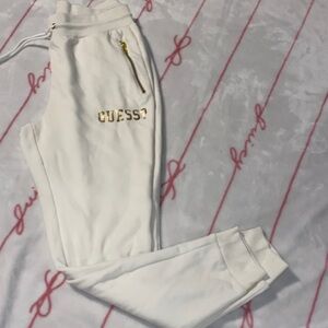 Guess White Sweatpants with Gold Details